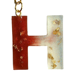 Red, White and Gold Flake Resin Letter Key Ring / Pendant / Fridge Magnet