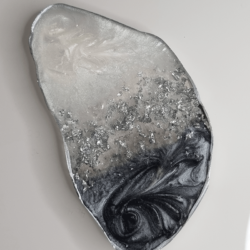 Black and White Pearl with Silver Flake and Silver Edging Resin Coaster