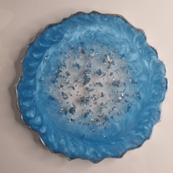 Blue Pearl with Silver Flake and Silver Edging Resin Coaster