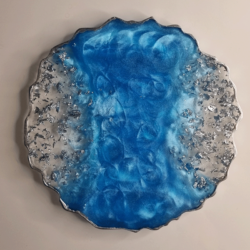 Blue Pearl with Silver Flake and Silver Edging Resin Coaster