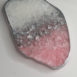 Pink and White Pearl with Silver Flake and Silver Edging Resin Coaster