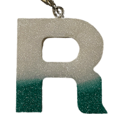 White and Green Pearl Resin Letter Key Ring / Pendant / Fridge Magnet