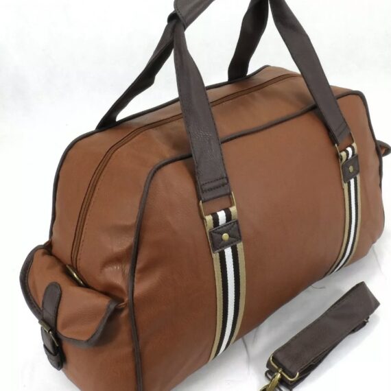 Large Faux Leather Travel Holdall Flight Wekeend Overnight Sport Gym Work Bag-Brown