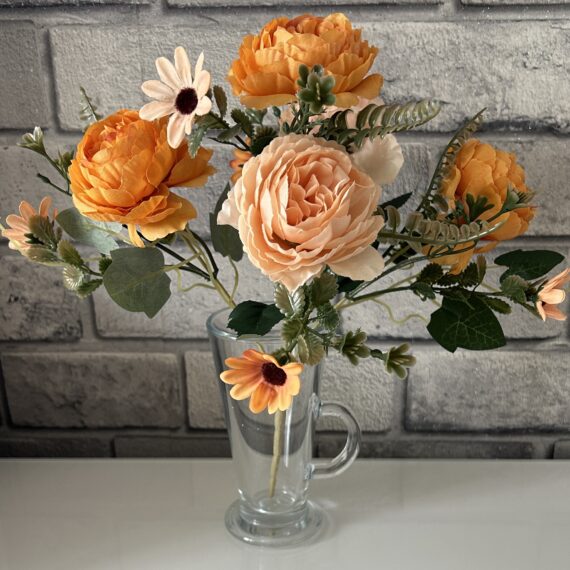 Orange Artificial Flower With Multiple Heads Rose Peony Daisy Bouquets