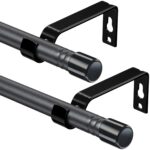 2 x Black Curtain Poles Adjustable up to approx. 126cm long. 16mm Diameter, with Caps New