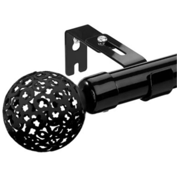 Black Gloss Curtain Pole with Hollow Ball Finials Adjustable up to 163cm New 25mm Diameter