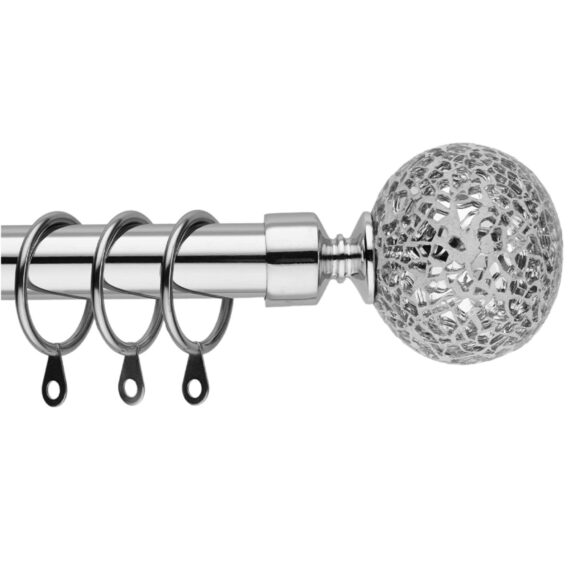 Chrome Curtain Pole with Mirror Mosaic Finials Adjustable 70-120cm New