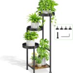 4 Tier Plant Stand Indoor and Outdoor New Rustic Wood and Metal Plates New RRP £29.99