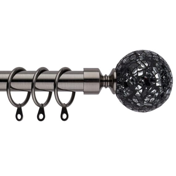 Black Nickel Curtain Pole with Mirror Mosaic Finials Adjustable 70-120cm New