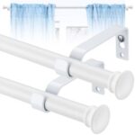 2 x White Curtain Poles with Flared Finials Adjustable up to approx. 163cm long. 16mm Diameter New