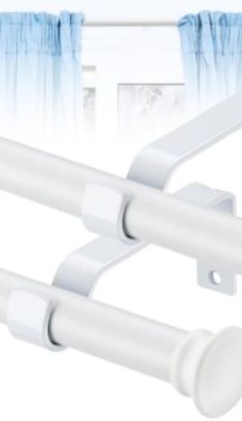 2 x White Curtain Poles with Flared Finials Adjustable up to approx. 163cm long. 16mm Diameter New
