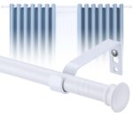 White Curtain Pole with Flared Finials Adjustable up to approx. 126cm long. 16mm Diameter New