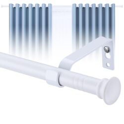 White Curtain Pole with Flared Finials Adjustable up to approx. 126cm long. 16mm Diameter New