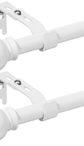 2 x White Curtain Poles with Ball Finials Adjustable up to approx. 378cm long. 16mm Diameter New